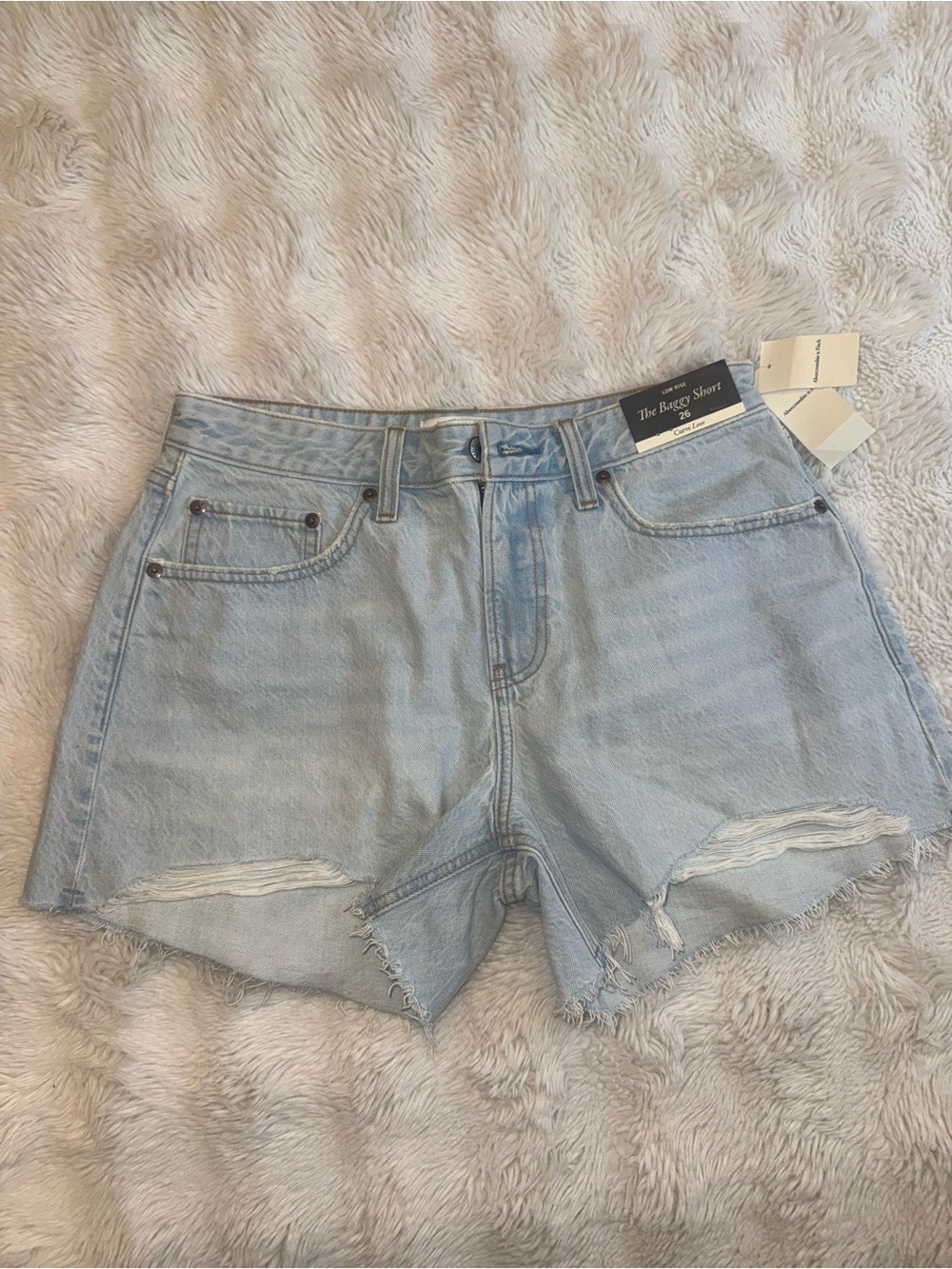 Abercrombie & Fitch Light Blue Distressed Denim Shorts